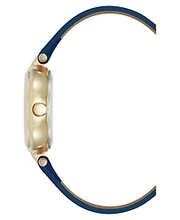 Anne Klein Women's Quartz Round Blue Leather and Gold-Tone Metal Alloy Strap Watch, 32mm