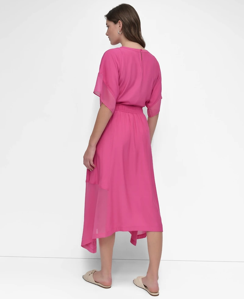 Dkny Women's Handkerchief Hem Mixed Media Maxi Skirt