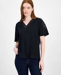 Style & Co Women's Lace-Trim V-Neck Top, Exclusively at Macy's