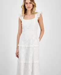 Anne Klein Women's Eyelet Square-Neck Tiered Midi Dress