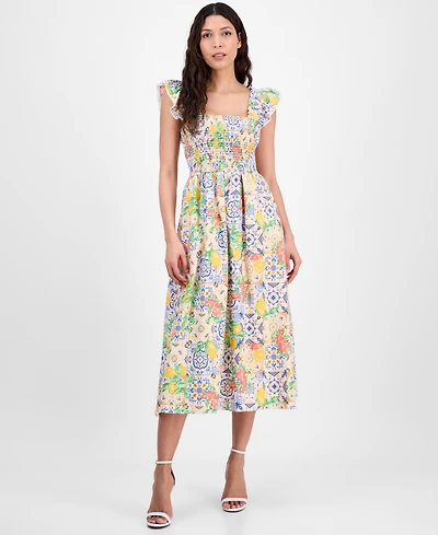 Anne Klein Women's Printed Cotton Sleeveless Midi Dress