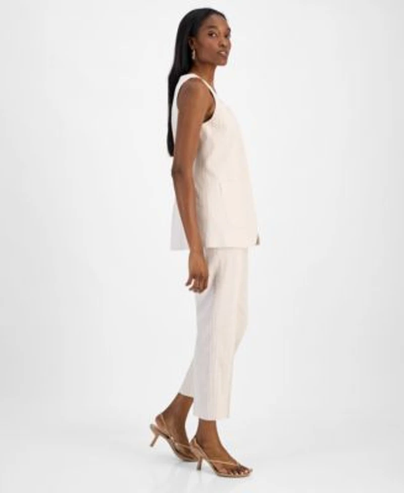 Bar Iii Womens Striped Straight Leg Pants Square Neck Vest Exclusively At Macys