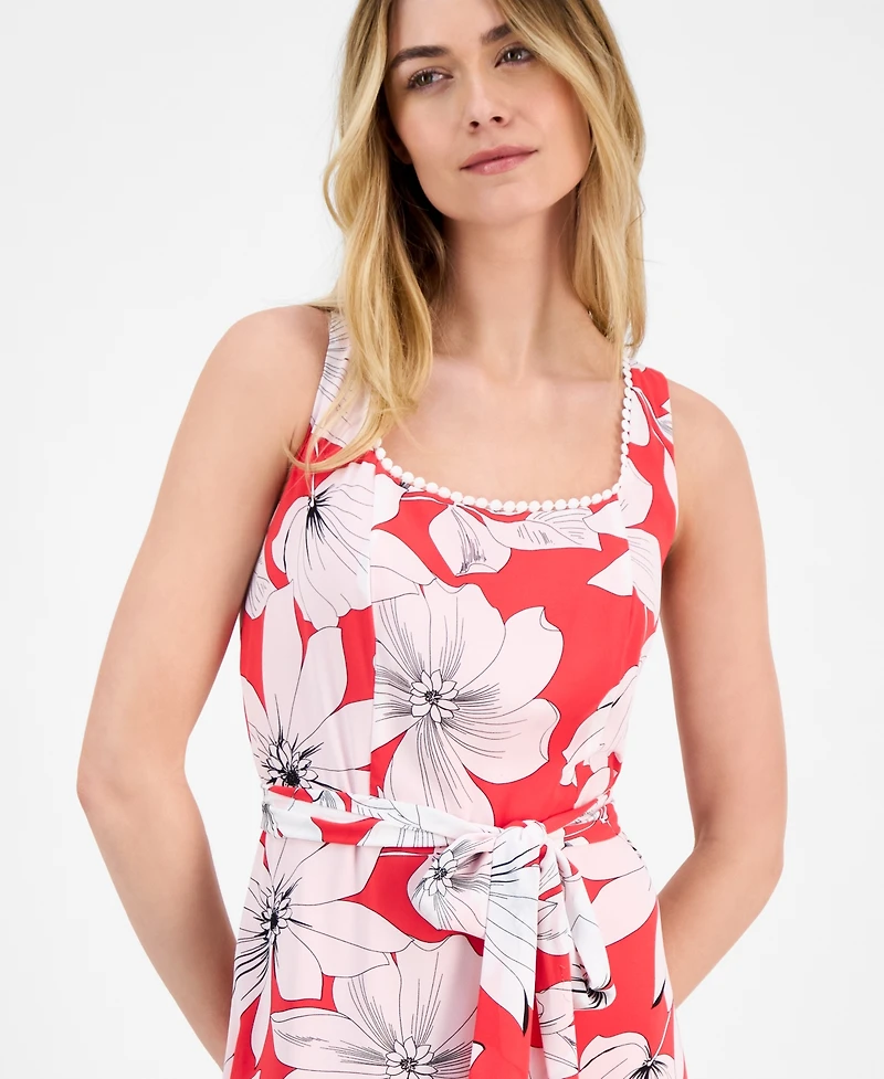 Anne Klein Women's Printed Tie-Waist High-Low-Hem Dress