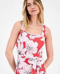 Anne Klein Women's Printed Tie-Waist High-Low-Hem Dress