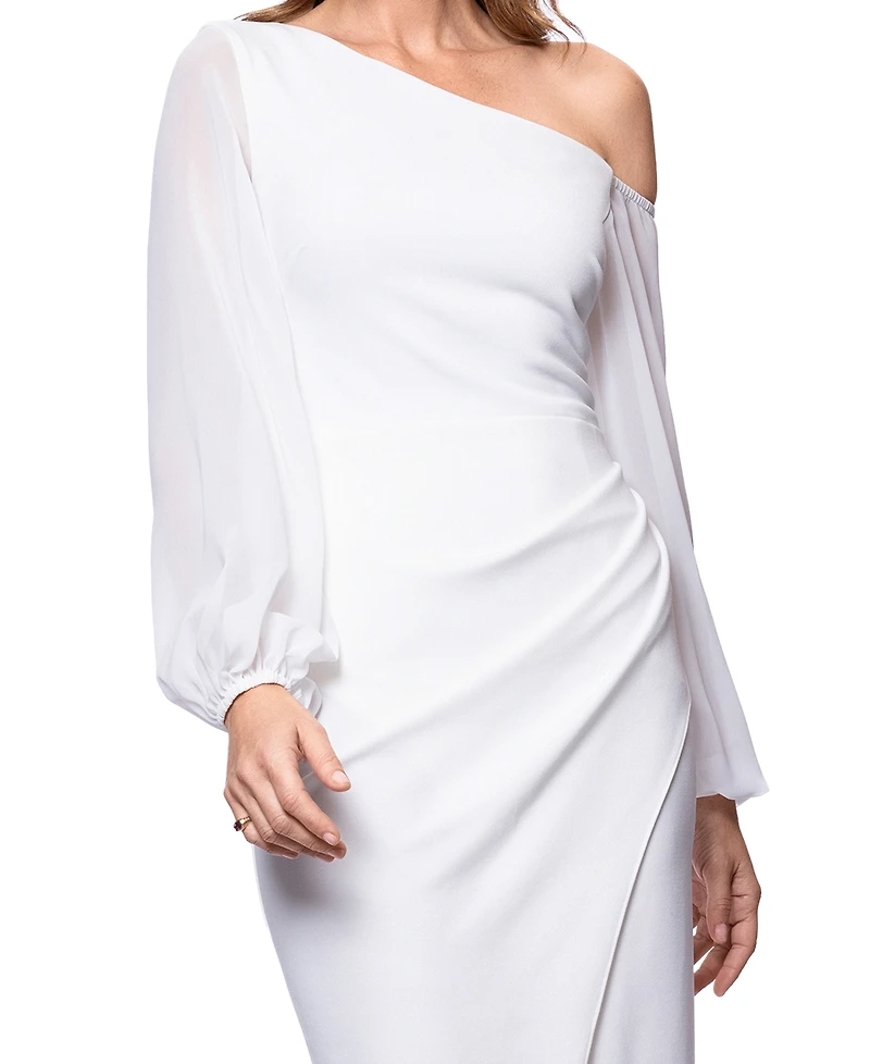 Betsy & Adam Women's Asymmetric-Neck Sheer-Sleeve Dress