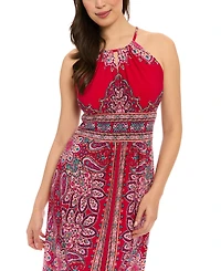 London Times Petite Paisley-Print Halter Maxi Dress