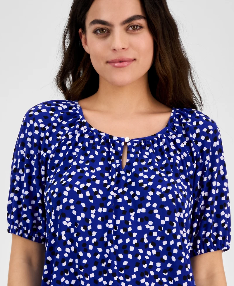 Ak Anne Klein Petite Keyhole-Neck Elbow-Sleeve Top
