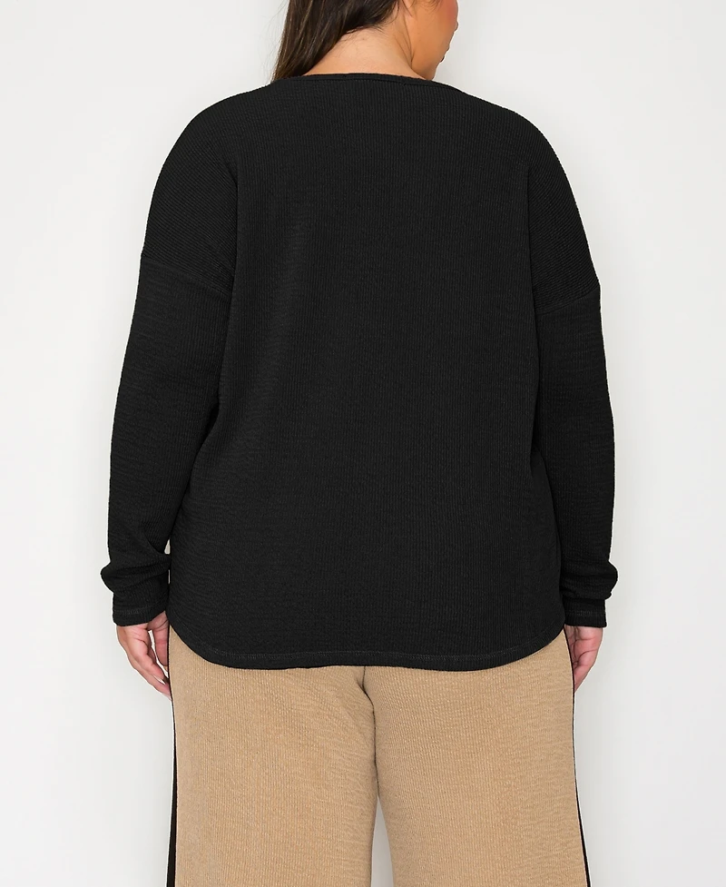 Coin 1804 Plus Textured Rib Front Seam Dolman Long Sleeve Top