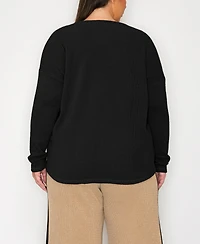 Coin 1804 Plus Textured Rib Front Seam Dolman Long Sleeve Top