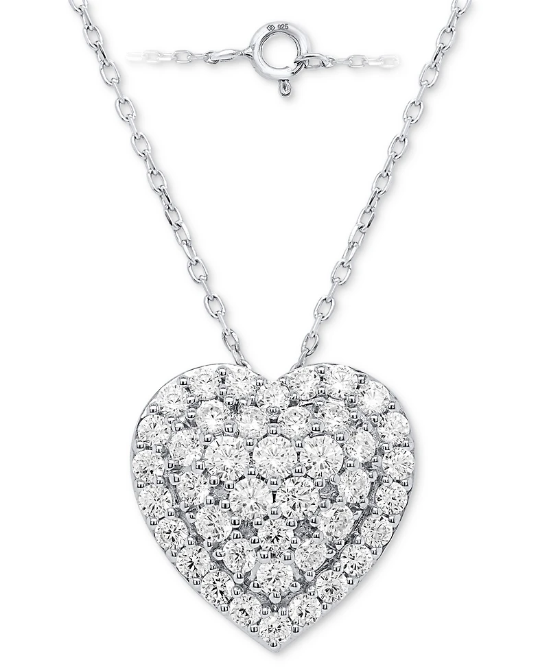 Forever Grown Diamonds Lab-Grown Diamond Cluster Heart 18" Pendant Necklace (2 ct. t.w.) in Sterling Silver or 14k Gold-Plated Sterling Silver