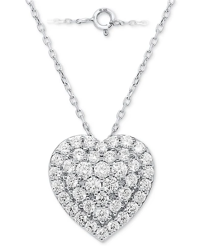Forever Grown Diamonds Lab-Grown Diamond Cluster Heart 18" Pendant Necklace (2 ct. t.w.) in Sterling Silver or 14k Gold-Plated Sterling Silver