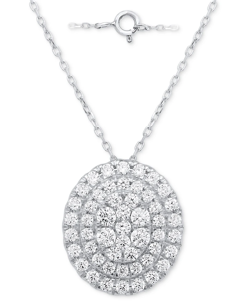 Forever Grown Diamonds Lab Grown Diamond Double Halo Cluster 18" Pendant Necklace (2 ct. t.w.) in Sterling Silver or 14k Gold-Plated Sterling Silver