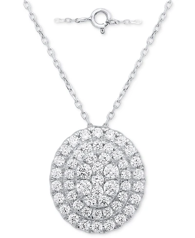 Forever Grown Diamonds Lab Grown Diamond Double Halo Cluster 18" Pendant Necklace (2 ct. t.w.) in Sterling Silver or 14k Gold-Plated Sterling Silver
