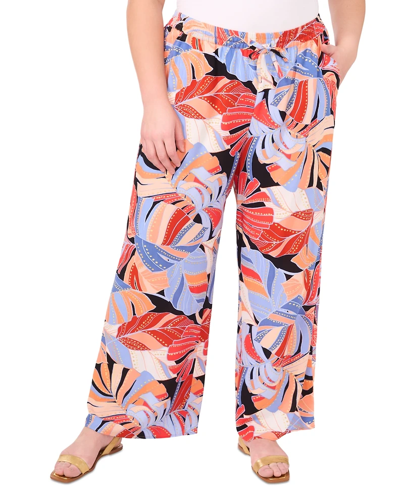 Vince Camuto Women's Tropical-Print Drawstring-Waist Wide-Leg Pants, Xs-3X