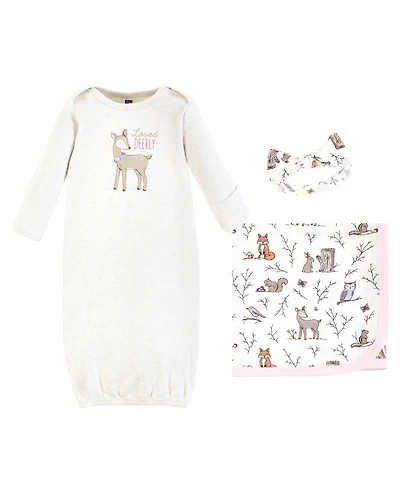 Hudson Baby Girls Layette Essentials Gown, Swaddle Wrap, and Headpiece Option