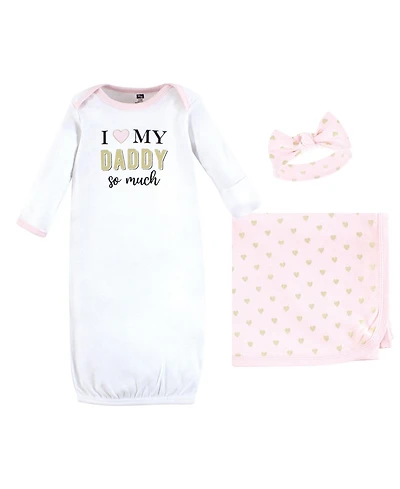 Hudson Baby Girls Layette Essentials Gown, Swaddle Wrap, and Headpiece Option