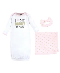 Hudson Baby Girls Layette Essentials Gown, Swaddle Wrap, and Headpiece Option