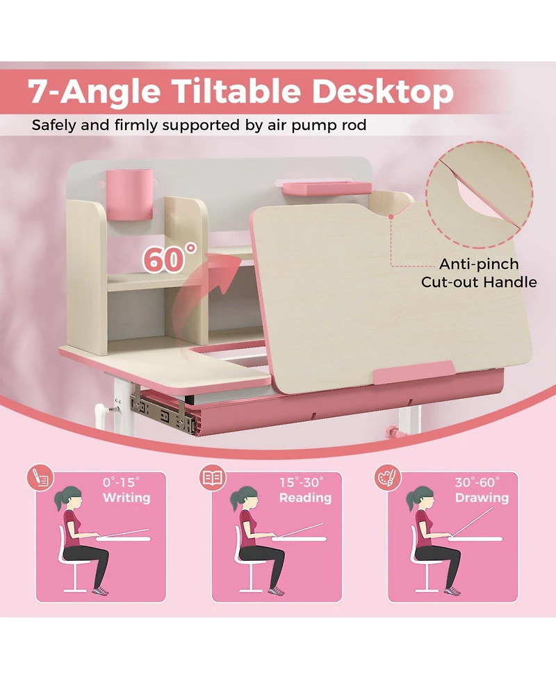 Gouun Kids Height Adjustable Study Desk with Tilt Desktop for 3-12 Years Old