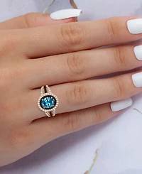 Blue, White, & Black Cubic Zirconia Halo Ring 14k Rose Gold-Plated Sterling Silver