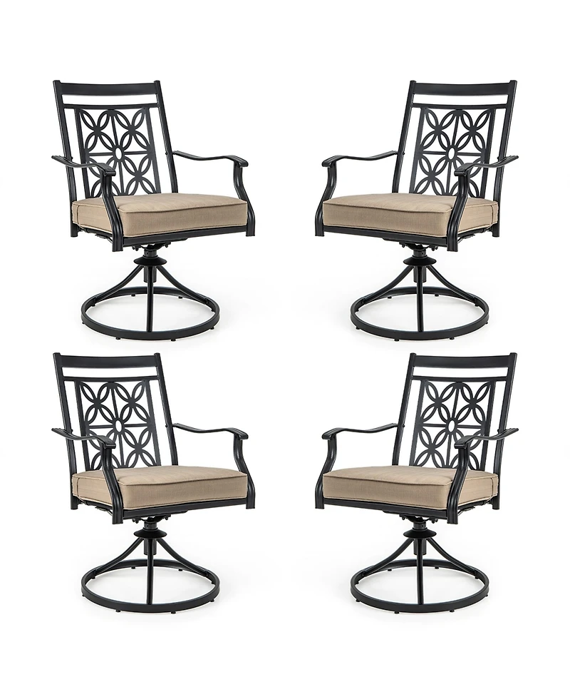 Patio Swivel Chair 4 Pcs Outdoor Bistro Dining Chair Blossom Pattern Backrest