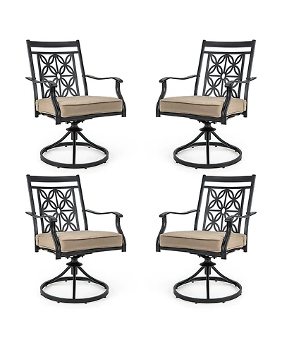 Patio Swivel Chair 4 Pcs Outdoor Bistro Dining Chair Blossom Pattern Backrest