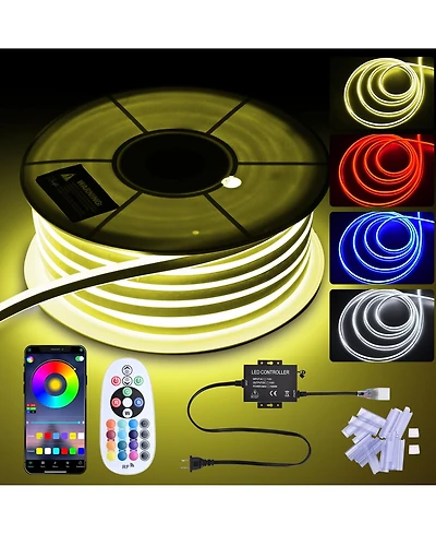 DELight 150FT Rgb Neon Rope Lights with Remote Control & App Ac 110V IP65 Waterproof Music Sync Dimmable Cuttable Diy Del-D150R