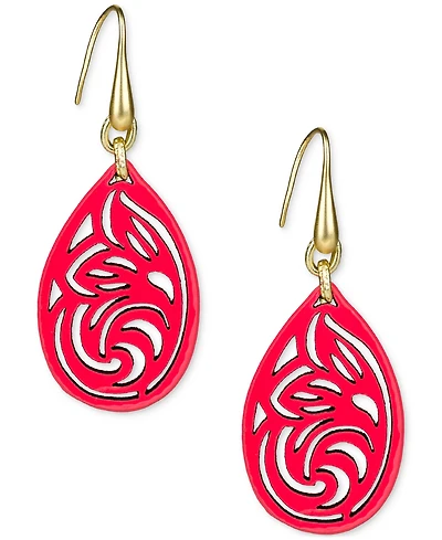 Patricia Nash Gold-Tone Lace Pattern Leather Drop Earrings