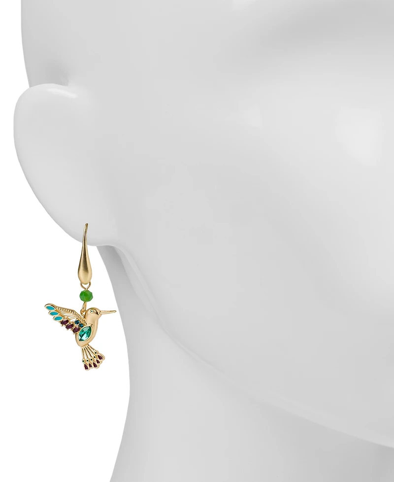 Patricia Nash Gold-Tone Stone & Bead Hummingbird Drop Earrings
