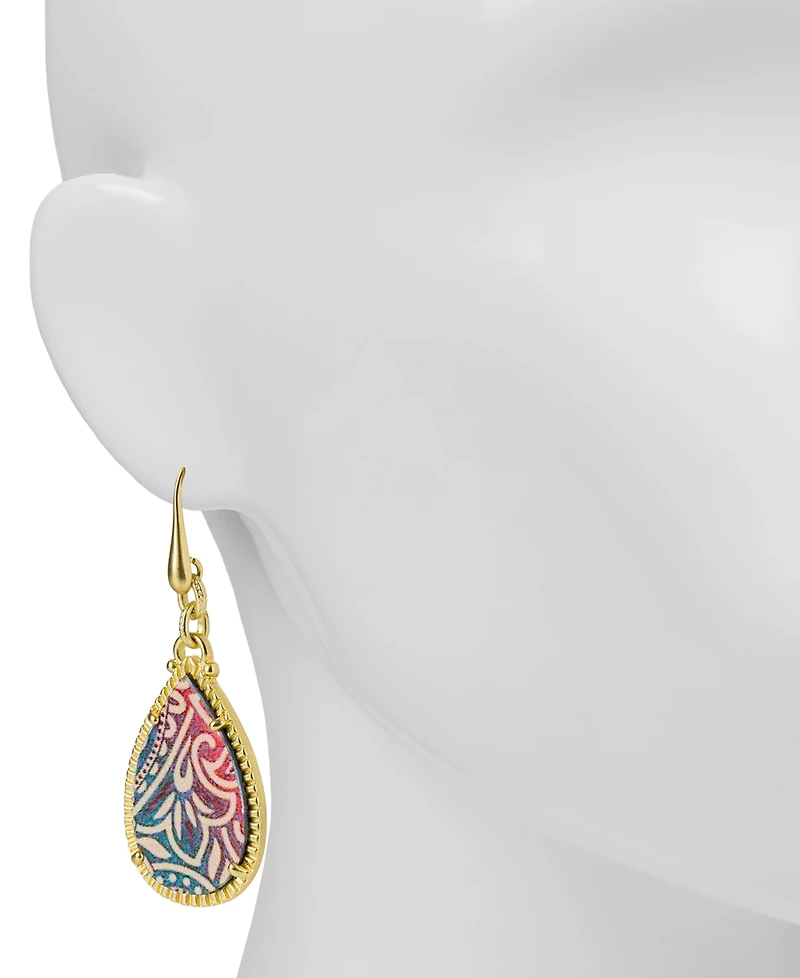 Patricia Nash Gold-Tone Greek Ombre Printed Leather Drop Earrings