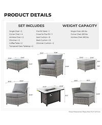 Xizzi 13 Pieces Outdoor Furniture Patio Sectional Sofa,No Assembly Required Pe Wicker Conversation Sets with 42" Fire Pit,Armchairs,Ottomans and Coffe