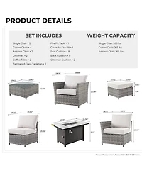 Xizzi 13 Pieces Outdoor Furniture Patio Sectional Sofa,No Assembly Required Pe Wicker Conversation Sets with 42" Fire Pit,Armchairs,Ottomans and Coffe