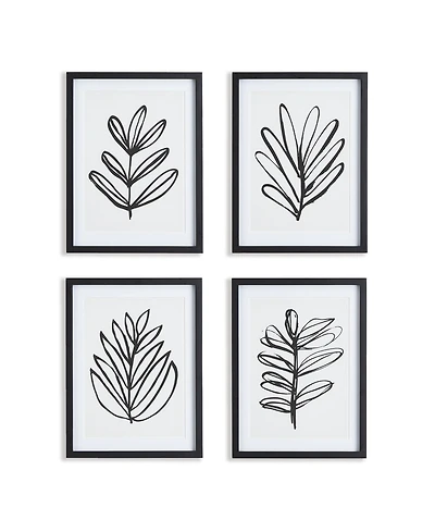 Sketched Leaf Prints Set of 4
