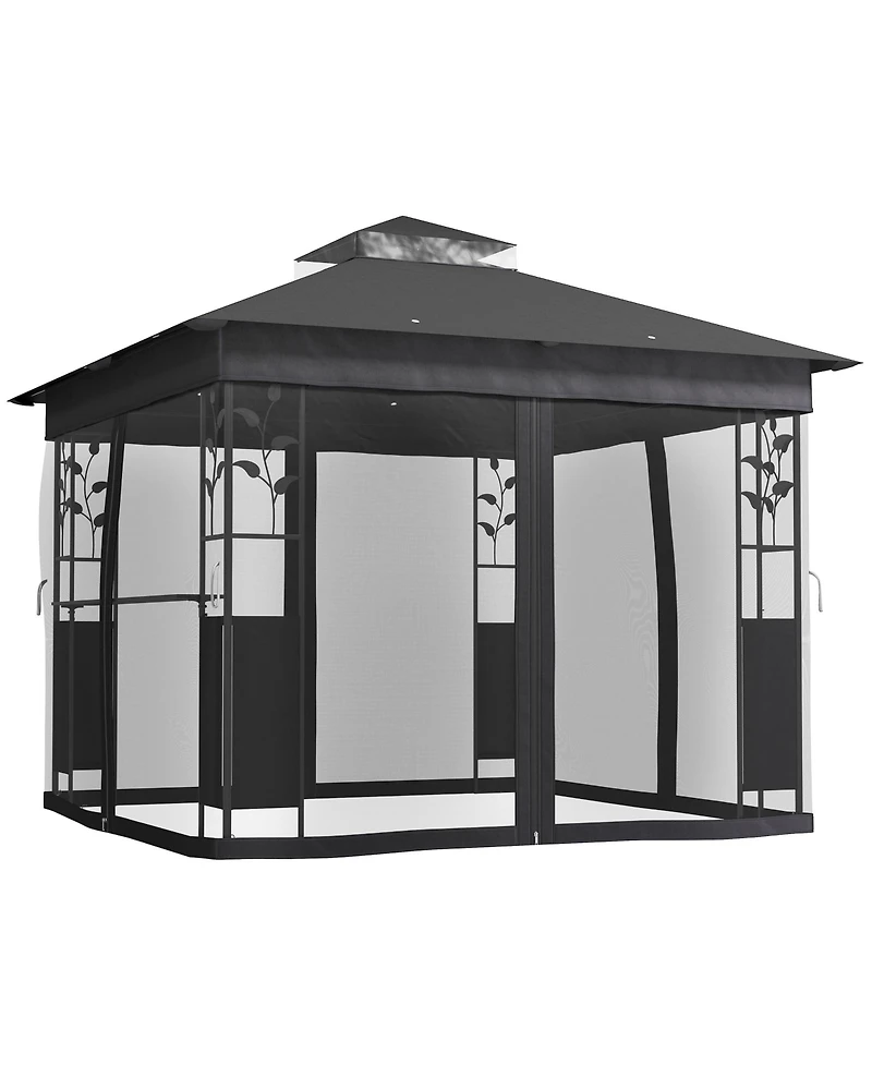 Outsunny 10' x 10' Outdoor Gazebo with Shelf and Netting, UV30+ Protected
