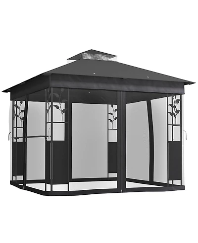 Outsunny 10' x 10' Outdoor Gazebo with Shelf and Netting, UV30+ Protected
