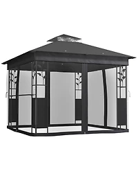 Outsunny 10' x 10' Outdoor Gazebo with Shelf and Netting, UV30+ Protected