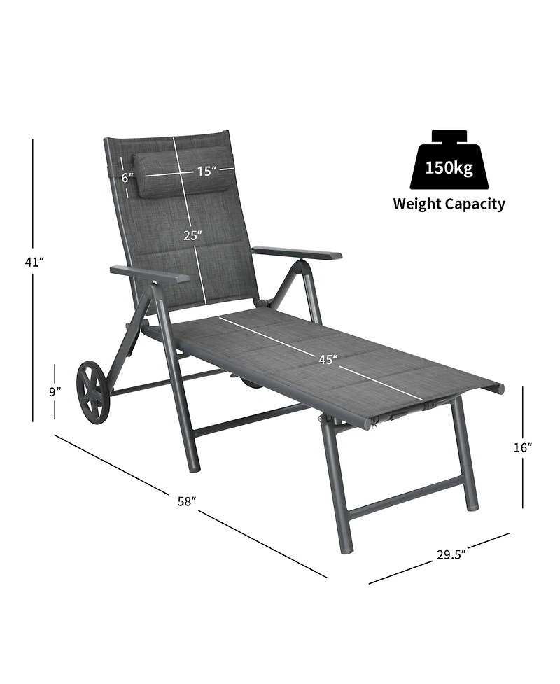 2PCS Patio Reclining Chaise Lounge Padded Chair Aluminum Adjust Pillow