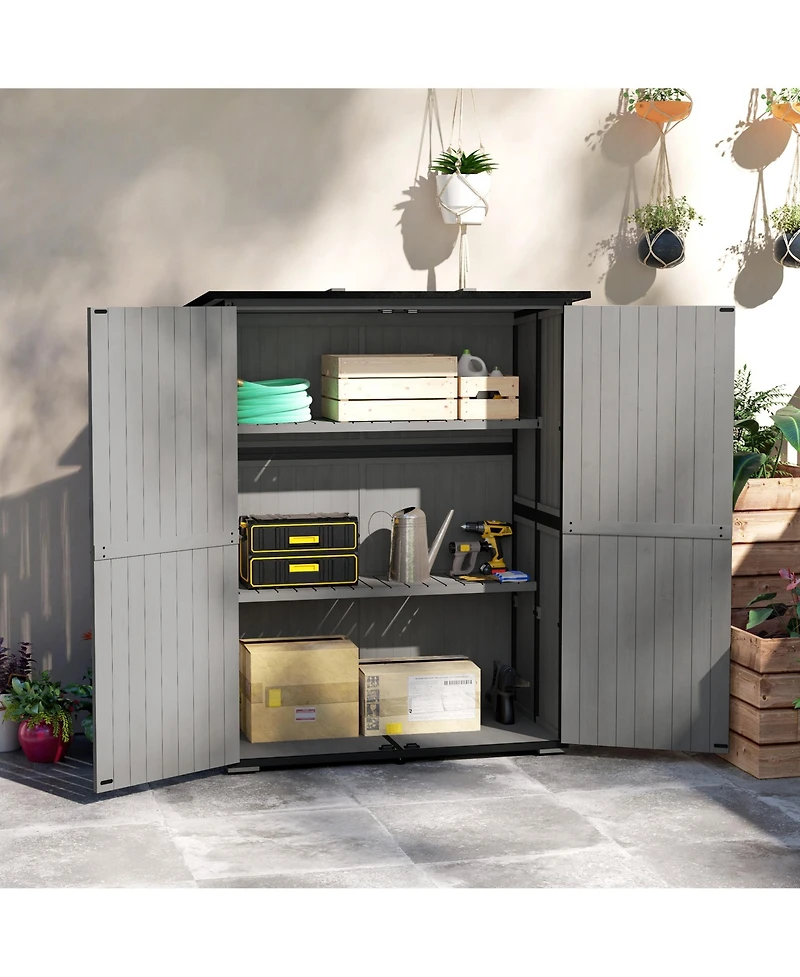 Outsunny Outdoor Storage Cabinet, Wood Garden Shed with 2 Shelves,