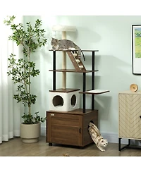 PawHut 68.5" 2 in 1 Cat Tree with Litter Box Enclosure,