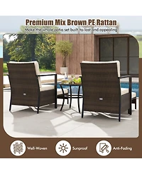 Gymax Set of 5 Furniture Rattan Chairs & Ottomans w/ Glass Topped Coffee Table Patio