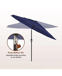 Mondawe 10 ft 3-Tier Led Solar Outdoor Patio Market Umbrella with Push Button Tilt, Navy