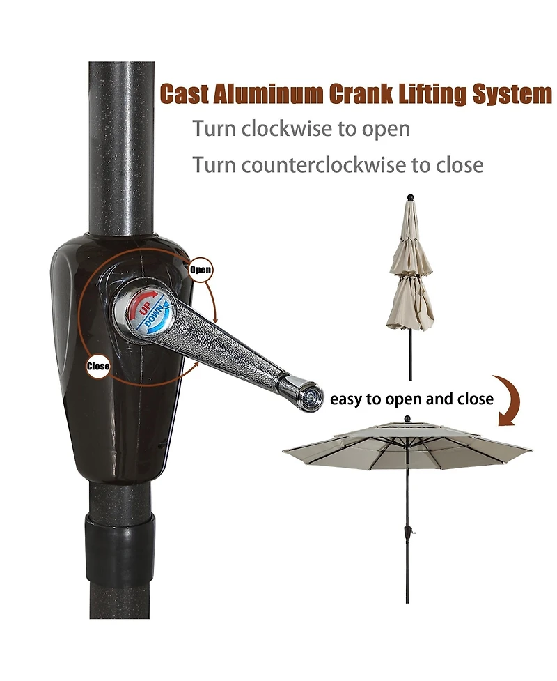 Mondawe 10 ft 3-Tier Outdoor Patio Market Umbrella with Double Air Vent and Push Button Tilt