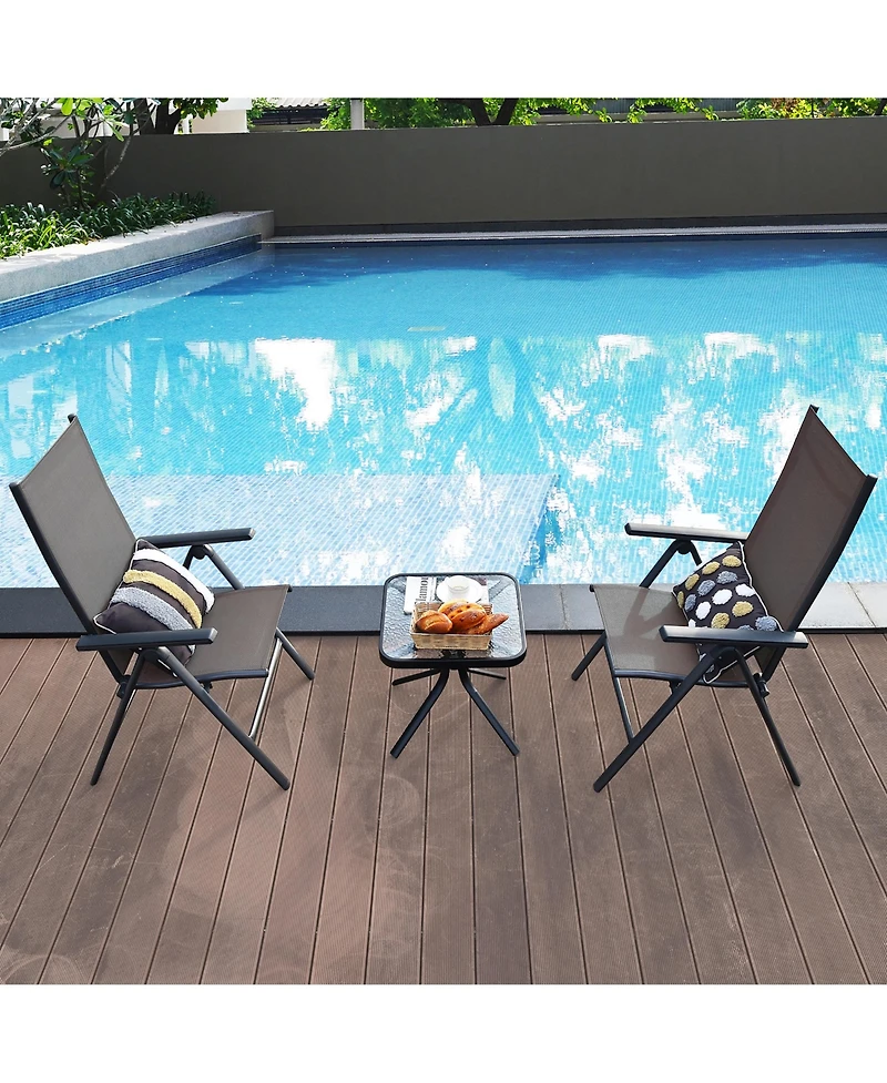 4PCS Patio Folding Dining Chairs Aluminium Adjustable Back