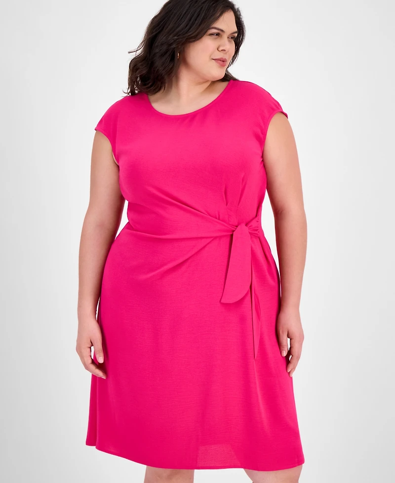 Connected Plus Size Side-Tie Cap-Sleeve Sheath Dress