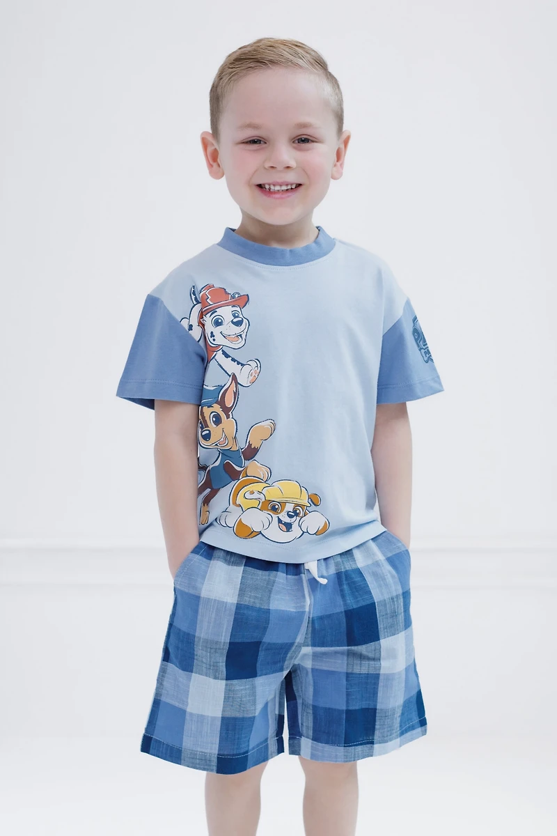 Paw Patrol Toddler Boys T-Shirt and Plaid Shorts Outfit Set