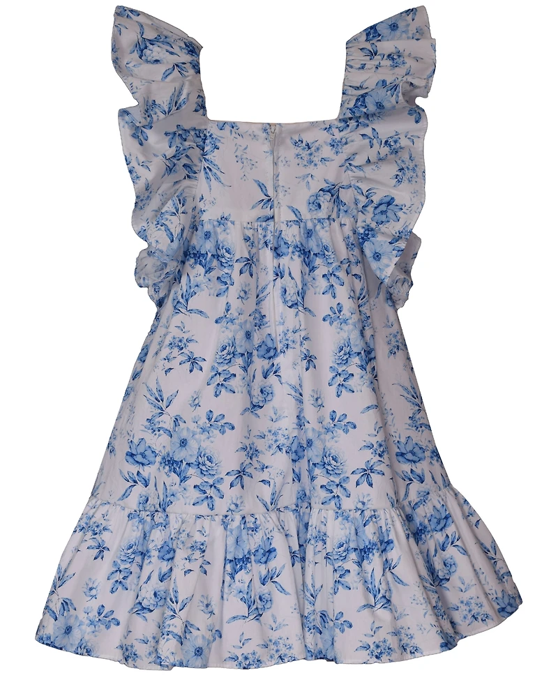Bonnie Jean Little Girls 2-Piece Toile Pinafore Dress and Matching Hat Set