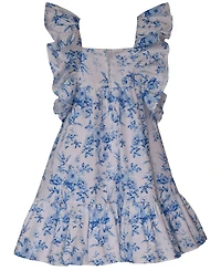 Bonnie Jean Little Girls 2-Piece Toile Pinafore Dress and Matching Hat Set