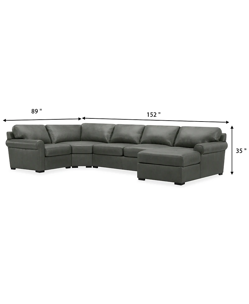 Radley Roll Arm 152" 4-Pc. Leather Wedge Corner Chaise Sectional, Exclusively at Macy's