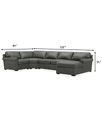 Radley Roll Arm 152" 4-Pc. Leather Wedge Corner Chaise Sectional, Exclusively at Macy's
