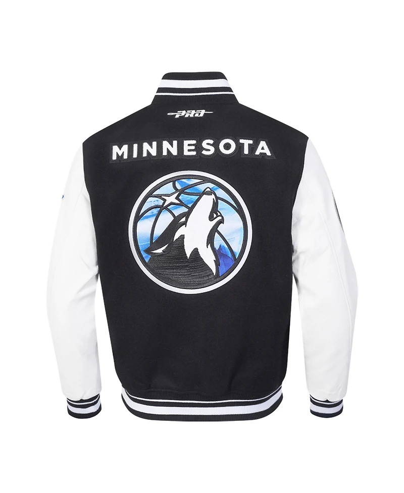 Pro Standard Men's Black Minnesota Timberwolves 2024/25 City Edition Chenille Applique Full-Zip Wool Varsity Jacket