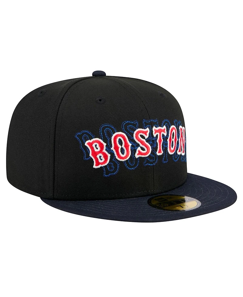 New Era Men's Black Boston Red Sox Shadow Stitch 59FIFTY Fitted Hat